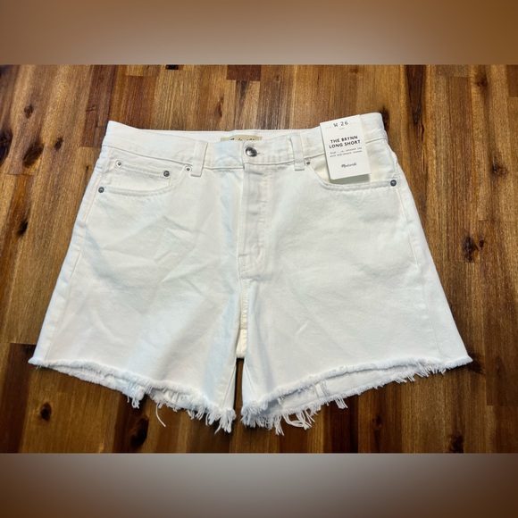 Madewell The Brynn Long Jean Shorts in Pure White raw hem waist 26 New relaxed - Picture 8 of 14
